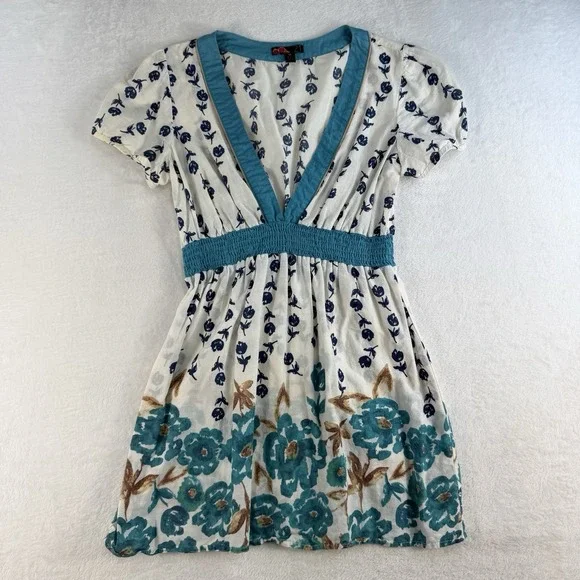 Vintage Y2K Forever 21 M Babydoll Mini Dress Tunic Top Empire Coquette Milkmaid - Picture 4 of 13